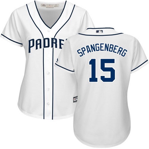 Padres #15 Cory Spangenberg White Home Women's Stitched MLB Jersey - Click Image to Close